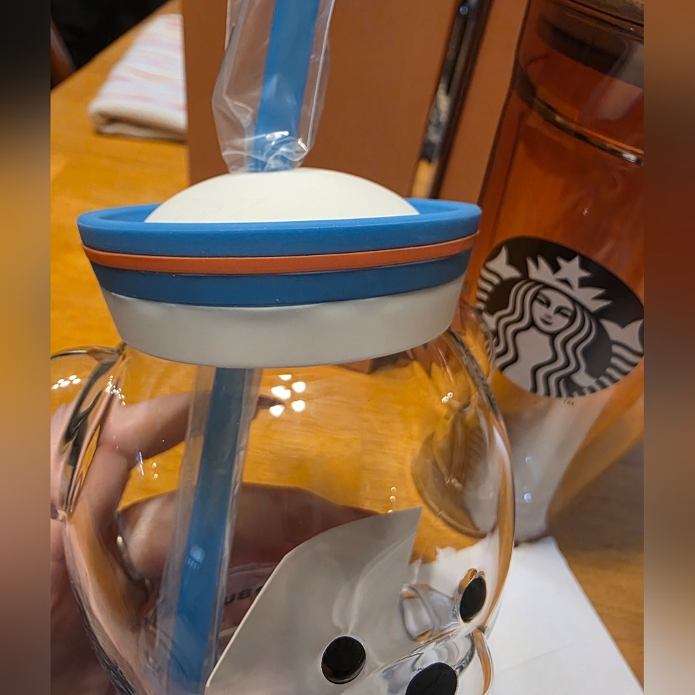 New China Starbucks Summer Seaside Series 27oz Swimming Bear Glass Sraw Cup - Picture 5 of 9
